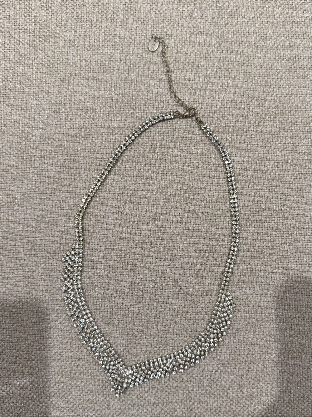 Crystal V-Point Statement Necklace - Silver